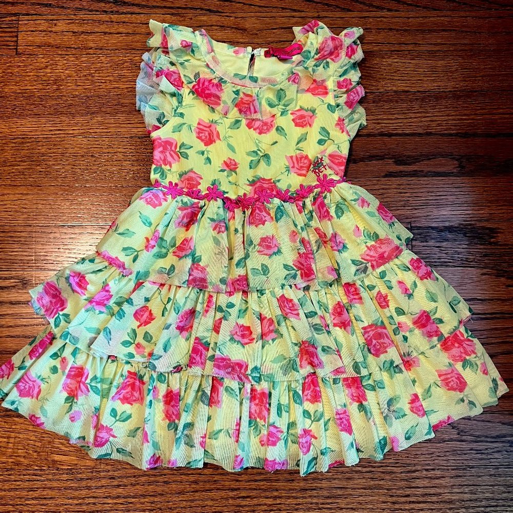 BETSEY JOHNSON Toddler Dress 4T Yellow Pink Flowers